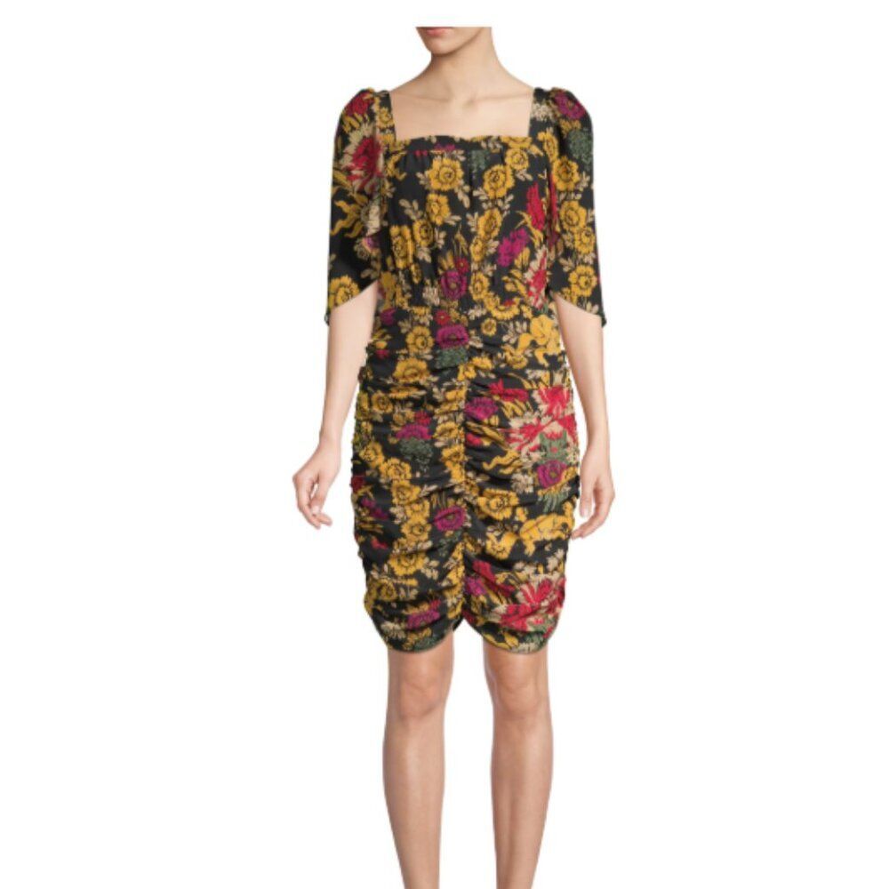 Kobi Halperin | Leandra Ruched Floral Silk Dress Size Small